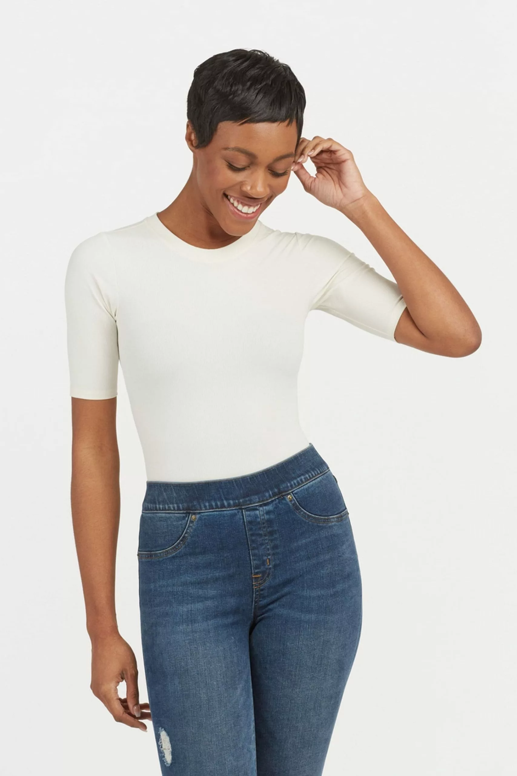 Spanx Suit Yourself Figurformender, Gerippter Body Mit Kurzen Ärmeln, Weiß 6 Spanx Suit Yourself Figurformender, Gerippter Body Mit Kurzen Ärmeln, Weiß – Bild 4